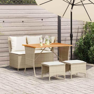 vidaXL 4-delige Tuinset met kussens poly rattan beige, Verzenden, Nieuw, 3 zitplaatsen, Tuinset