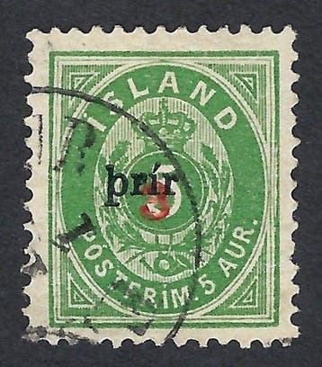 IJsland 1897 - Wapen van 3pir op 5a Groen - Certificaat, Gestempeld