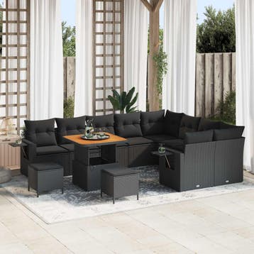 vidaXL Tuinbankenset 12 st 11-Aantal zitplaatsen Zwart poly, Verzenden, Nieuw, 2 zitplaatsen