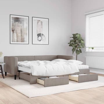 vidaXL Slaapbank met onderschuifbed en lades 90x200 cm stof, 90 cm, Eenpersoons, Verzenden, Nieuw