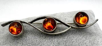Zonder minimumprijs - Broche Zilver - Bernstein, Sieraden, Tassen en Uiterlijk, Antieke sieraden