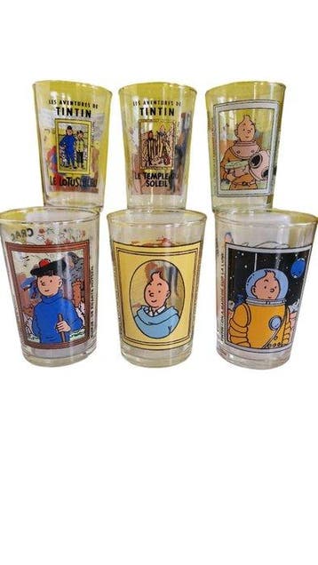 Tintin - 6 Tintin - Collectie van 6 mosterdkleurige glazen, Boeken, Nieuw