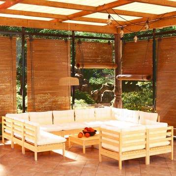 vidaXL 12-delige Loungeset met crèmekleurige kussens, Tuin en Terras, Verzenden, Nieuw, Loungeset