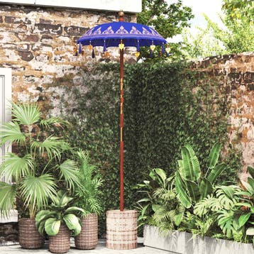 vidaXL Balinese parasol met basis Blauw 95 x 95 x 260 cm, Verzenden, Nieuw, Minder dan 1 meter