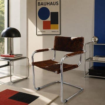 Fauteuil - Cantileverfauteuil - Staal, Bont - Bontstoel