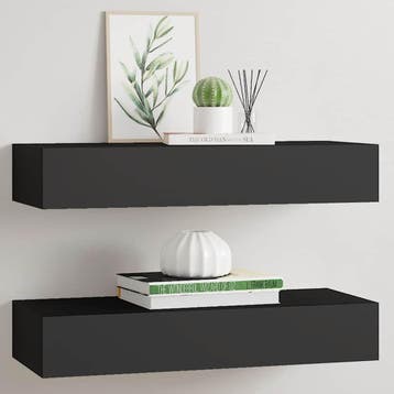 vidaXL Wandschappen 2 st met lade 60x23,5x10 cm MDF zwart, Verzenden, Nieuw
