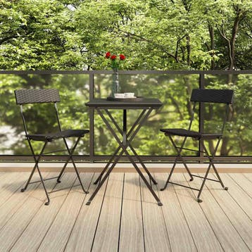 vidaXL Bistroset inklapbaar 3 st poly rattan zwart, Verzenden, Nieuw, 3 zitplaatsen
