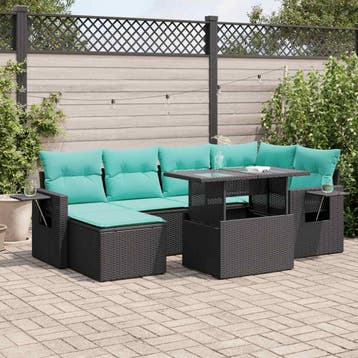 vidaXL 7-delige tuinbankset met kussens, zwart polyrotan en, Verzenden, Nieuw