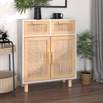vidaXL Dressoir 60x30x75 cm massief grenenhout en rattan wit, Verzenden, Nieuw, 50 tot 100 cm, Grenenhout