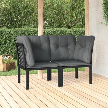 vidaXL Tuinhoekstoelen 2 st met kussens poly rattan zwart en, Verzenden, Nieuw