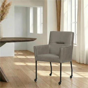 Leren eetkamerstoel met wieltjes en armleuning Lucky -, Huis en Inrichting, Stoelen, Ophalen of Verzenden, Nieuw, Leer, Bohemian, Industrieel, Modern, Scandinavisch