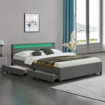 Gestoffeerd bed Lyon - 180 x 200 cm - Grijs - LED Verlichtin, Huis en Inrichting, Slaapkamer | Bedden, Verzenden, Nieuw