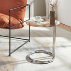Bijzettafel Ylivieska rond 46x45 cm chroom en amberkleurig g, Verzenden, Nieuw