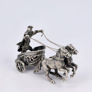 J. Weeda - Biga (chariot) met 2 steigerende paarden -