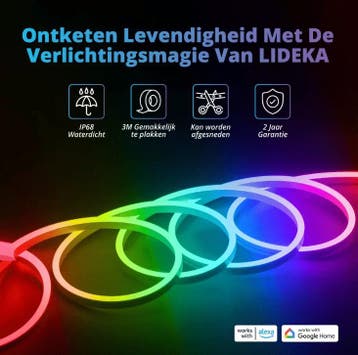 Lideka® RGBIC Neon LED Strip 6 Meter (2 sets van 3m) IP68, Ophalen of Verzenden, Zo goed als nieuw