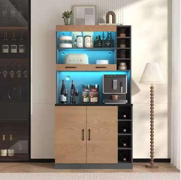 Keuken highboard met LED – houten buffetkast 100×47×187 cm, Huis en Inrichting, Kasten | Overige, Verzenden, Nieuw