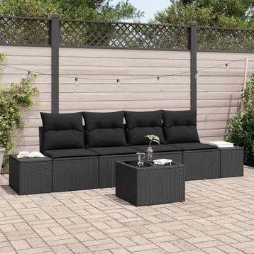 vidaXL Tuin Sofa Set 5 st Zwart poly rattan, Verzenden, Nieuw, 5 zitplaatsen