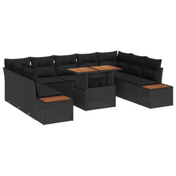 vidaXL Tuinbankenset 10 st Zwart poly rattan, Verzenden, Nieuw, Rotan, Meer dan 8 zitplaatsen