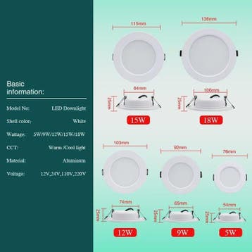 Set van 10 LED Downlighters Wit 5W-18W Rond Plafondlamp DC 1, Verzenden, Nieuw