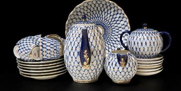 Lomonosov - Koffieservies (22) - Cobalt Net - Porselein