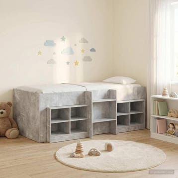 vidaXL Loft Bed Frame met Kast met plank 3 st Betongrijs, Verzenden, Nieuw, Grijs, Hout