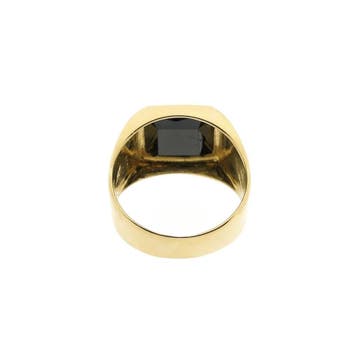 Gouden heren zegelring met onyx; pinkring, Gebruikt, Heer, Ophalen of Verzenden, 17 tot 18