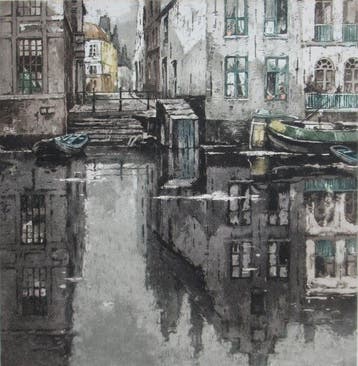 Henri Cassiers (1858-1944) - Achterhuizen spiegelend in de, Antiek en Kunst