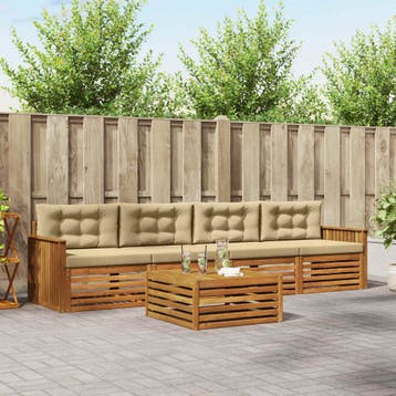 vidaXL Buiten bankenset 5 st Natuurlijk en Beige, Verzenden, Nieuw