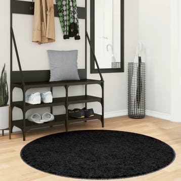 vidaXL Vloerkleed OVIEDO laagpolig Ø 120 cm zwart, Verzenden, Nieuw, Zwart