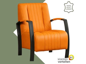 Leren fauteuil Glamour - Toledo Mandarin (oranje), Nieuw, Ophalen of Verzenden, 50 tot 75 cm, Industrieel, Modern, Retro