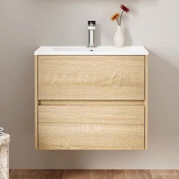 Badkamermeubel 60cm houtlook eiken inclusief wastafel, Verzenden, Nieuw