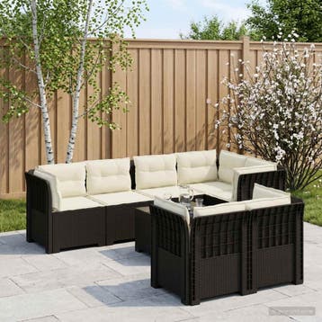 vidaXL 7-Persoons Tuinbank met Kussens Rieten Look PP, Verzenden, Nieuw