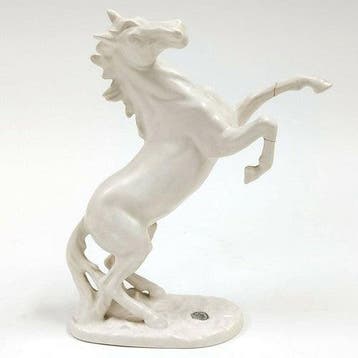 Vintage Flora Gouda plateel steigerend paard, ca. 30 cm, Verzenden, Gebruikt