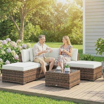 Outsunny Loungeset 6-delig Rotan Tuinmeubelen met Kussens en, Verzenden, Nieuw