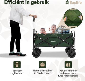 EasLife Bolderkar Opvouwbaar - Bolderwagen - met Regen Hoes, Ophalen of Verzenden, Nieuw