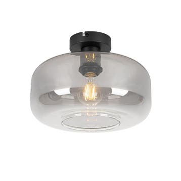 Art deco plafondlamp zwart met smoke glas - Bizle, Huis en Inrichting, Lampen | Plafondlampen, Verzenden, Nieuw, Glas, Art Deco