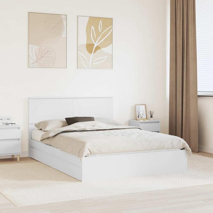 vidaXL Opslag bed met hoofdeinde Wit 160 x 200 cm Bewerkt, Huis en Inrichting, Slaapkamer | Bedden, Wit, Nieuw, Hout, Verzenden
