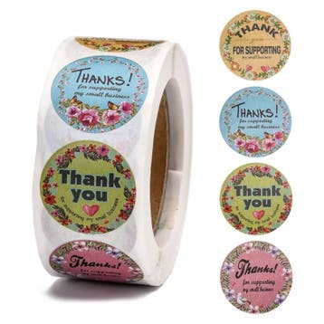 1 rol 500 stickers Wensetiket zegel rond 25mm Thank you f..., Ophalen of Verzenden, Nieuw