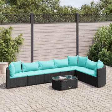 vidaXL 8-delige Loungeset met kussens poly rattan zwart, Verzenden, Nieuw, 7 zitplaatsen, Loungeset