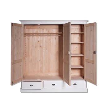 Kledingkast 3-deurs – massief hout – wit – maatwerk mogelijk, Nieuw, Grenenhout, Landelijk, klassiek, Scandinavisch, Robuust, massief