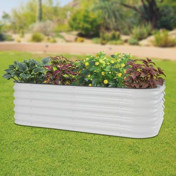 Verhoogd Plantenbed Verzinkt Staal Ovaal 195x60x43cm - Wit/L, Verzenden, Nieuw