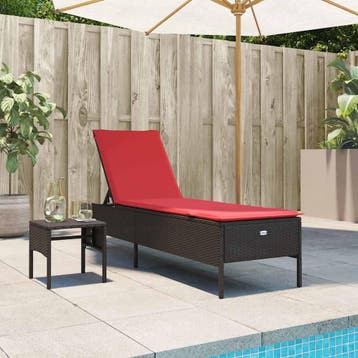 vidaXL Ligstoel met tafel en kussen, bruin polyrotan, Verzenden, Nieuw