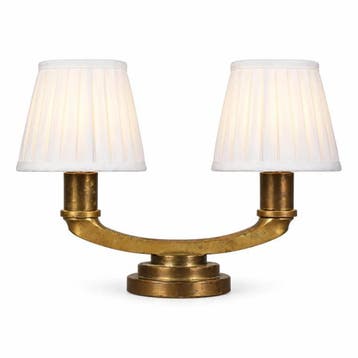 Bronzen twee-armige Art Deco tafellamp met kappen, Ophalen of Verzenden, Gebruikt