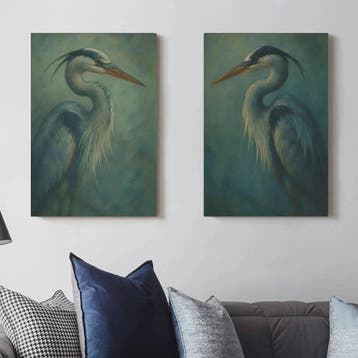 Japandi Poster Set: Roze Japanse Kraanvogels & Blauwe Reiger