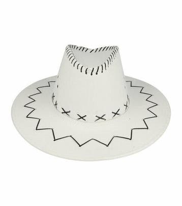 Cowboyhoed - Western hoed met stiksel onesize - Wit, Nieuw