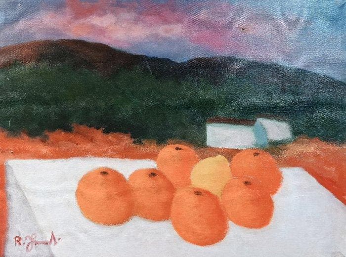 Raffaele Frumenti (1922-2002) - Arance nel paesaggio - NO, Antiek en Kunst, Kunst | Schilderijen | Klassiek