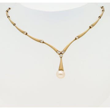 Ketting - 14 karaat Geel goud Parel - Diamant, Sieraden, Tassen en Uiterlijk, Antieke sieraden