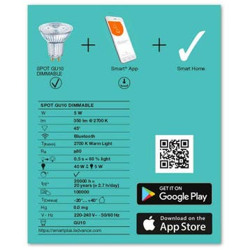 Ledvance Smart+ GU10 5W 350lm 2700K 45º | Bluetooth, Ophalen of Verzenden, Nieuw