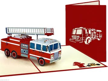 Pop-up Kaart Stoere Brandweerauto met Ladder 3D wenskaart, Verzenden, Nieuw