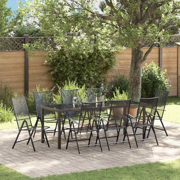 vidaXL Tuin eettafelset 9 st Antraciet Gepoedercoat staal, Verzenden, Nieuw, Meer dan 8 zitplaatsen